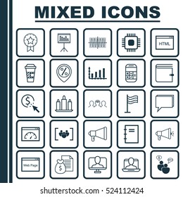 Set Of 25 Universal Editable Icons. Can Be Used For Web, Mobile And App Design. Includes Elements Such As Chip, Coaching, Cosinus Diagram And More.