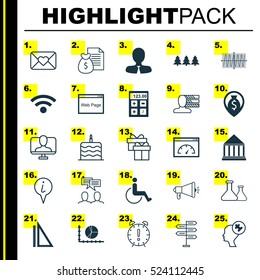 Set Of 25 Universal Editable Icons. Can Be Used For Web, Mobile And App Design. Includes Elements Such As Holiday Ornament, Report, Website And More.