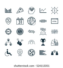 Set Of 25 Universal Editable Icons. Can Be Used For Web, Mobile And App Design. Includes Elements Such As Coding, Business Goal, Sliced Pizza And More.