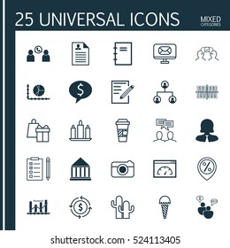 Set Of 25 Universal Editable Icons. Can Be Used For Web, Mobile And App Design. Includes Elements Such As Curriculum Vitae, Takeaway Coffee, Email And More.