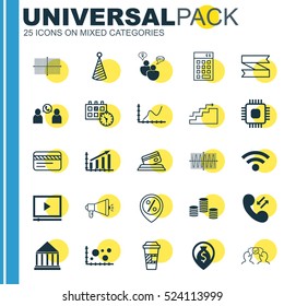 Set Of 25 Universal Editable Icons. Can Be Used For Web, Mobile And App Design. Includes Elements Such As Growth, Cellular Data, Cooperation And More.