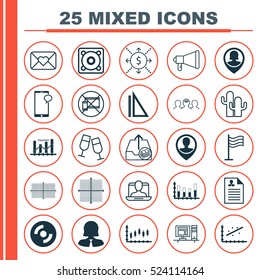 Set Of 25 Universal Editable Icons. Can Be Used For Web, Mobile And App Design. Includes Elements Such As Pin, Graphical Grid, Forbidden Mobile And More.