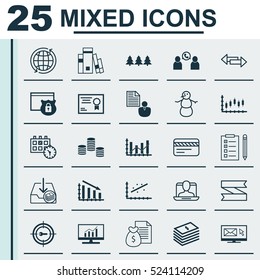Set Of 25 Universal Editable Icons. Can Be Used For Web, Mobile And App Design. Includes Elements Such As Paid Download, Dollar Salary, Appointment And More.