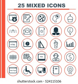 Set Of 25 Universal Editable Icons. Can Be Used For Web, Mobile And App Design. Includes Elements Such As Drink Cup, Warranty, Circle Graph And More.