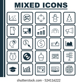 Set Of 25 Universal Editable Icons. Can Be Used For Web, Mobile And App Design. Includes Elements Such As Desktop Computer, Time Management, Bank Payment And More.