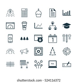 Set Of 25 Universal Editable Icons. Can Be Used For Web, Mobile And App Design. Includes Elements Such As Decision Making, Loading Speed, Music And More.