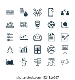 Set Of 25 Universal Editable Icons. Can Be Used For Web, Mobile And App Design. Includes Elements Such As Analytics, Job Applicants, Phone Conference And More.