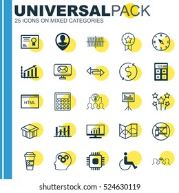 Set Of 25 Universal Editable Icons. Can Be Used For Web, Mobile And App Design. Includes Elements Such As Presentation, Accessibility, Sinus Graph And More.