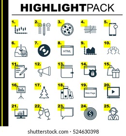 Set Of 25 Universal Editable Icons. Can Be Used For Web, Mobile And App Design. Includes Elements Such As Line Grid, Coding, Website And More.