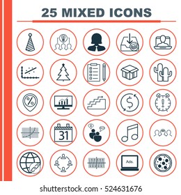 Set Of 25 Universal Editable Icons. Can Be Used For Web, Mobile And App Design. Includes Elements Such As Date, Collaborative Solution, Cacti And More.