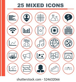 Set Of 25 Universal Editable Icons. Can Be Used For Web, Mobile And App Design. Includes Elements Such As Chip, Wireless, Loading Speed And More.