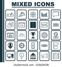 Set Of 25 Universal Editable Icons. Can Be Used For Web, Mobile And App Design. Includes Elements Such As Blank Ribbon, Education Center, Info Pointer And More.