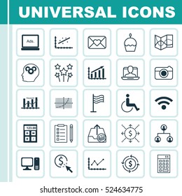 Set Of 25 Universal Editable Icons. Can Be Used For Web, Mobile And App Design. Includes Elements Such As Pin, Profit Graph, Accessibility And More.