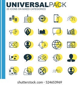 Set Of 25 Universal Editable Icons. Can Be Used For Web, Mobile And App Design. Includes Elements Such As Celebration Letter, Focus Group, Media Campaign And More.
