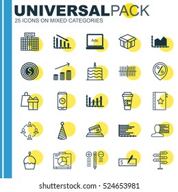 Set Of 25 Universal Editable Icons. Can Be Used For Web, Mobile And App Design. Includes Elements Such As Birthday Cake, Decision Making, Call Duration And More.