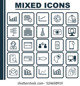 Set Of 25 Universal Editable Icons. Can Be Used For Web, Mobile And App Design. Includes Elements Such As Analysis, Fishing, Call Duration And More.