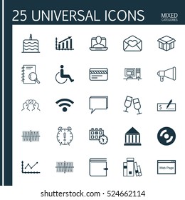 Set Of 25 Universal Editable Icons. Can Be Used For Web, Mobile And App Design. Includes Elements Such As Announcement, Wireless, Bank Card And More.
