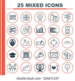 Set Of 25 Universal Editable Icons. Can Be Used For Web, Mobile And App Design. Includes Elements Such As Cacti, Money Navigation, Info Pointer And More.
