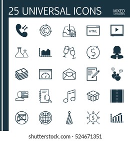 Set Of 25 Universal Editable Icons. Can Be Used For Web, Mobile And App Design. Includes Elements Such As Loading Speed, Money Trasnfer, World And More.