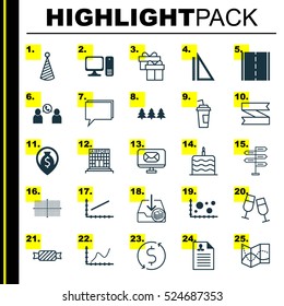Set Of 25 Universal Editable Icons. Can Be Used For Web, Mobile And App Design. Includes Elements Such As Holiday Ornament, Drink Cup, Email And More.
