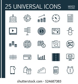 Set Of 25 Universal Editable Icons. Can Be Used For Web, Mobile And App Design. Includes Elements Such As Coins Growth, Business Goal, Messaging And More.