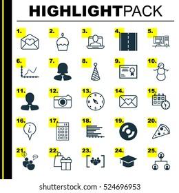 Set Of 25 Universal Editable Icons. Can Be Used For Web, Mobile And App Design. Includes Elements Such As Greeting Email, Bars Chart, Appointment And More.