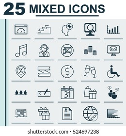 Set Of 25 Universal Editable Icons. Can Be Used For Web, Mobile And App Design. Includes Elements Such As Email, Holiday Ornament, Dynamics And More.
