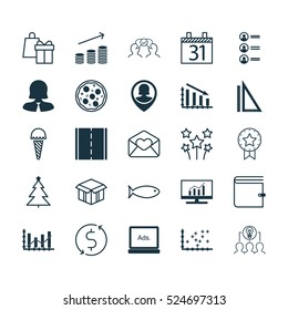 Set Of 25 Universal Editable Icons. Can Be Used For Web, Mobile And App Design. Includes Elements Such As Shopping, Pin Employee, Greeting Email And More.