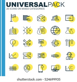 Set Of 25 Universal Editable Icons. Can Be Used For Web, Mobile And App Design. Includes Elements Such As Chemical, Computer, Bars Chart And More.