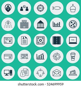 Set Of 25 Universal Editable Icons. Can Be Used For Web, Mobile And App Design. Includes Elements Such As Pizza Meal, Profit Graph, Certificate And More.