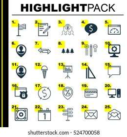 Set Of 25 Universal Editable Icons. Can Be Used For Web, Mobile And App Design. Includes Elements Such As Bank Card, Desktop Computer, Pin And More.