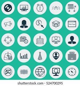 Set Of 25 Universal Editable Icons. Can Be Used For Web, Mobile And App Design. Includes Elements Such As Celebration Cake, Locate, Market Research And More.