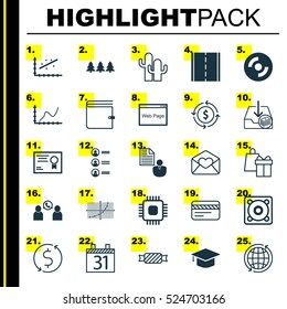 Set Of 25 Universal Editable Icons. Can Be Used For Web, Mobile And App Design. Includes Elements Such As Website, World, Date And More.