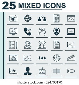 Set Of 25 Universal Editable Icons. Can Be Used For Web, Mobile And App Design. Includes Elements Such As Plot Diagram, Pin Employee, Money Recycle And More.