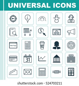 Set Of 25 Universal Editable Icons. Can Be Used For Web, Mobile And App Design. Includes Elements Such As Operator, Website, Hotel Construction And More.