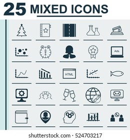Set Of 25 Universal Editable Icons. Can Be Used For Web, Mobile And App Design. Includes Elements Such As Phone Conference, Fail Graph, Chemical And More.