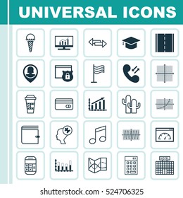 Set Of 25 Universal Editable Icons. Can Be Used For Web, Mobile And App Design. Includes Elements Such As Wallet, Takeaway Coffee, Cosinus Diagram And More.