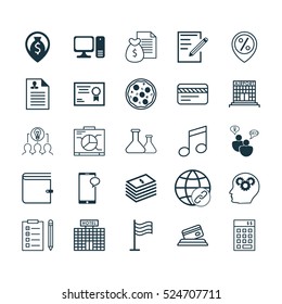 Set Of 25 Universal Editable Icons. Can Be Used For Web, Mobile And App Design. Includes Elements Such As Money Navigation, Brain Process, Pin And More.