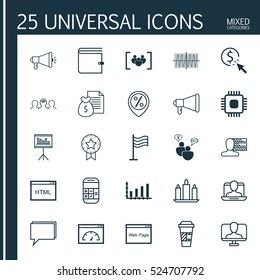 Set Of 25 Universal Editable Icons. Can Be Used For Web, Mobile And App Design. Includes Elements Such As Report, PPC, Website And More.