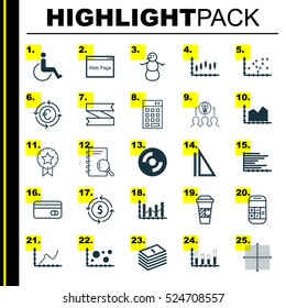 Set Of 25 Universal Editable Icons. Can Be Used For Web, Mobile And App Design. Includes Elements Such As Stock Market, Achievement Graph, Analysis And More.