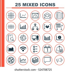 Set Of 25 Universal Editable Icons. Can Be Used For Web, Mobile And App Design. Includes Elements Such As Job Applicants, Raise Diagram, Pizza Meal And More.