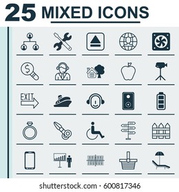 Set Of 25 Universal Editable Icons. Can Be Used For Web, Mobile And App Design. Includes Elements Such As Accessibility, Taste Apple, Camcorder And More.