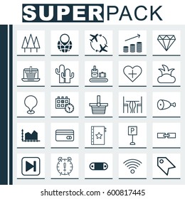 Set Of 25 Universal Editable Icons. Can Be Used For Web, Mobile And App Design. Includes Elements Such As Time Management, Fried Poultry, Plastic Card And More.