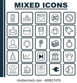 Set Of 25 Universal Editable Icons. Can Be Used For Web, Mobile And App Design. Includes Elements Such As Web Profile, Connector, Significant Letter And More.