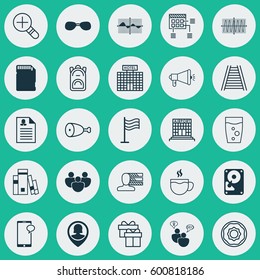Set Of 25 Universal Editable Icons. Can Be Used For Web, Mobile And App Design. Includes Elements Such As Increase Loup, Media Campaign, Railroad And More.