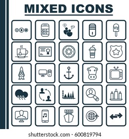 Set Of 25 Universal Editable Icons. Can Be Used For Web, Mobile And App Design. Includes Elements Such As Cooperation, Triangle Area Graph, Ship Hook And More.