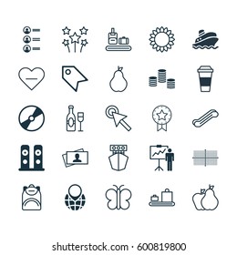 Set Of 25 Universal Editable Icons. Can Be Used For Web, Mobile And App Design. Includes Elements Such As Calling Card, Wine, Unfollow Icon And More.