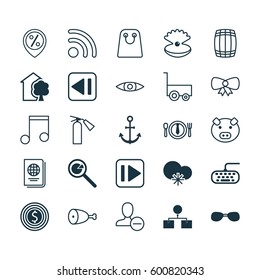 Set Of 25 Universal Editable Icons. Can Be Used For Web, Mobile And App Design. Includes Elements Such As Summer Glasses, Computer Keypad, Project Analysis And More.