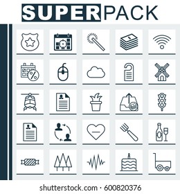 Set Of 25 Universal Editable Icons. Can Be Used For Web, Mobile And App Design. Includes Elements Such As Mill, Sparkles, Heartbeat And More.