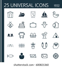 Set Of 25 Universal Editable Icons. Can Be Used For Web, Mobile And App Design. Includes Elements Such As Till, Camping House, Portfolio And More.